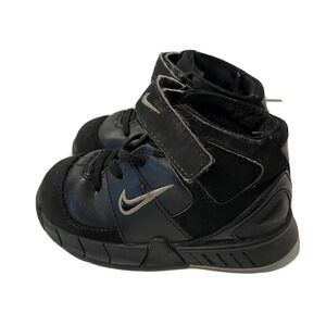 Nike Kids High Top Sneakers Black Leather Athletic Shoes Hook Loop Strap Size 6C